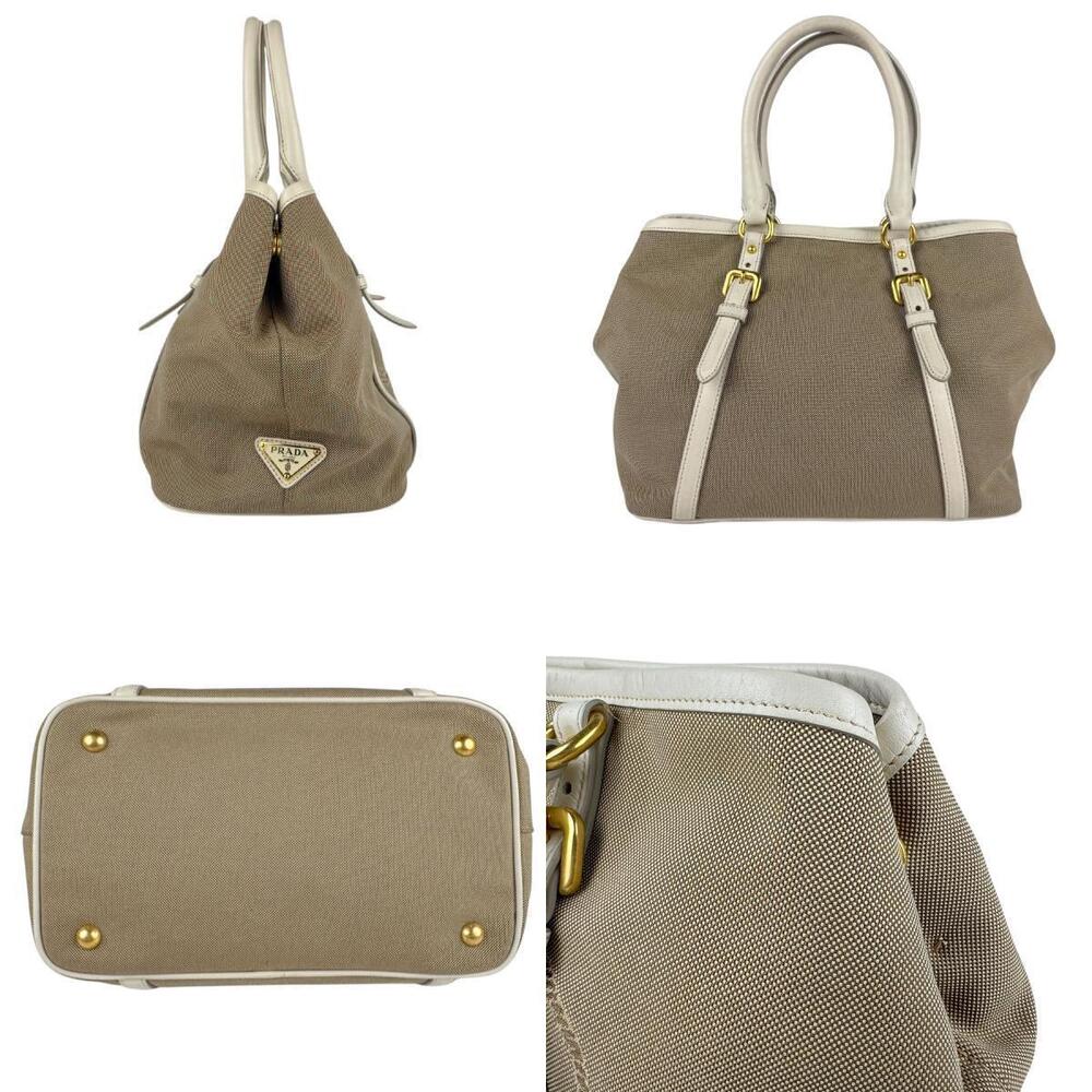 Prada Leather Ivory Handbag Beige Canvas White Jacquard Bag Shoulder White Tan